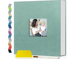Popotop Fotoalbum, zelfklevend, met kijkvenster, doe-het-zelf scrapbookalbum voor 10 x 15 cm, 20 x 25 cm, linnen omslag, herinneringsboek voor babybruiloft, met schraper en metalen pen, 60 pagina's
