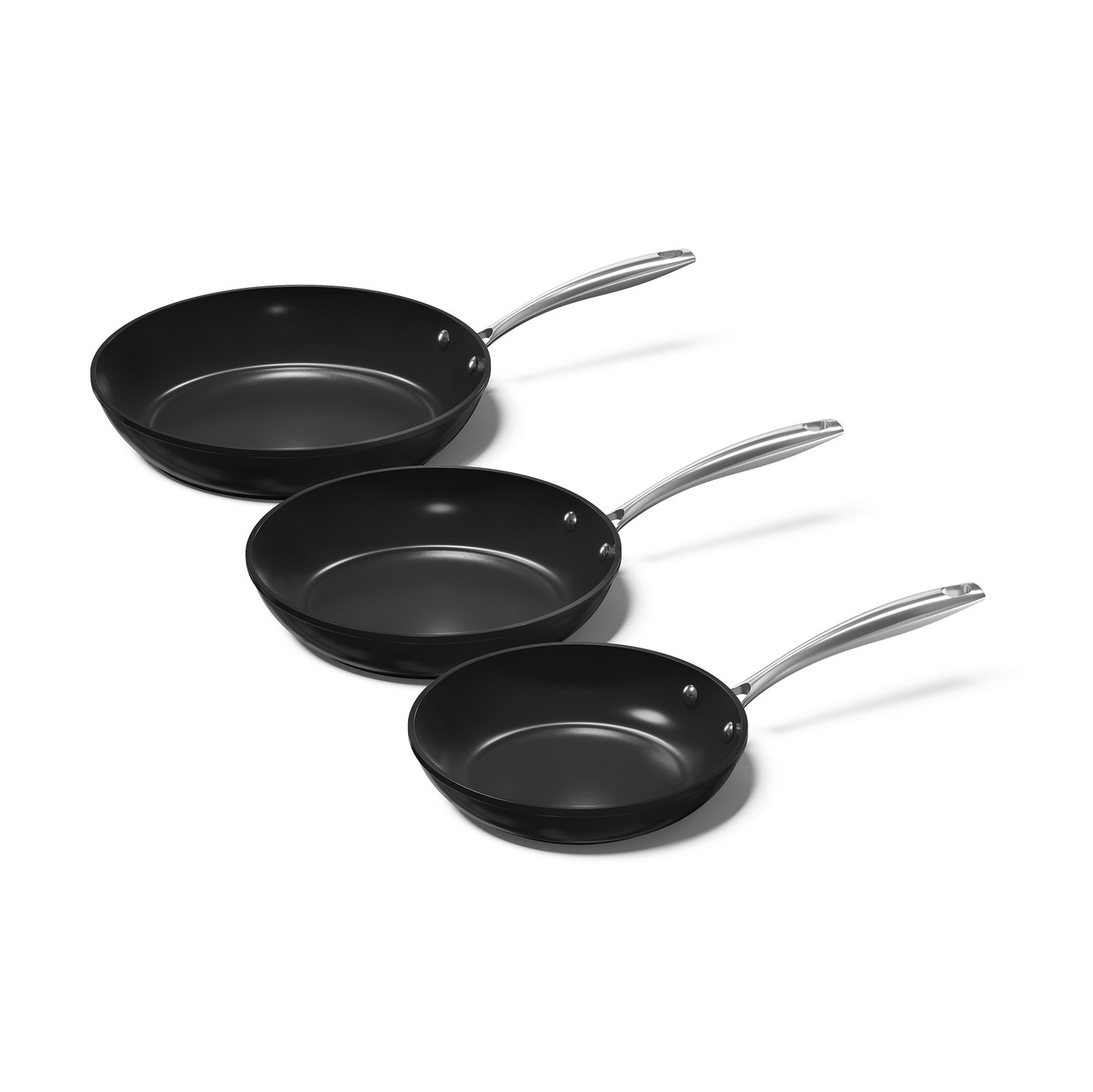 Cook & Pan - Koekenpannenset 3-delig + 3 glazen deksels - PFAS vrij - Inductie Keramisch - Non stick - 7 jaar garantie - Zwart