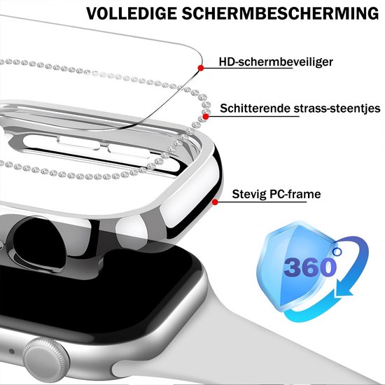 Stravo Case / Hoesje voor Apple Watch Series 12 46mm – Full Cover met Screenprotector – Hardcase Beschermhoesje met Strass Rand – Roze
