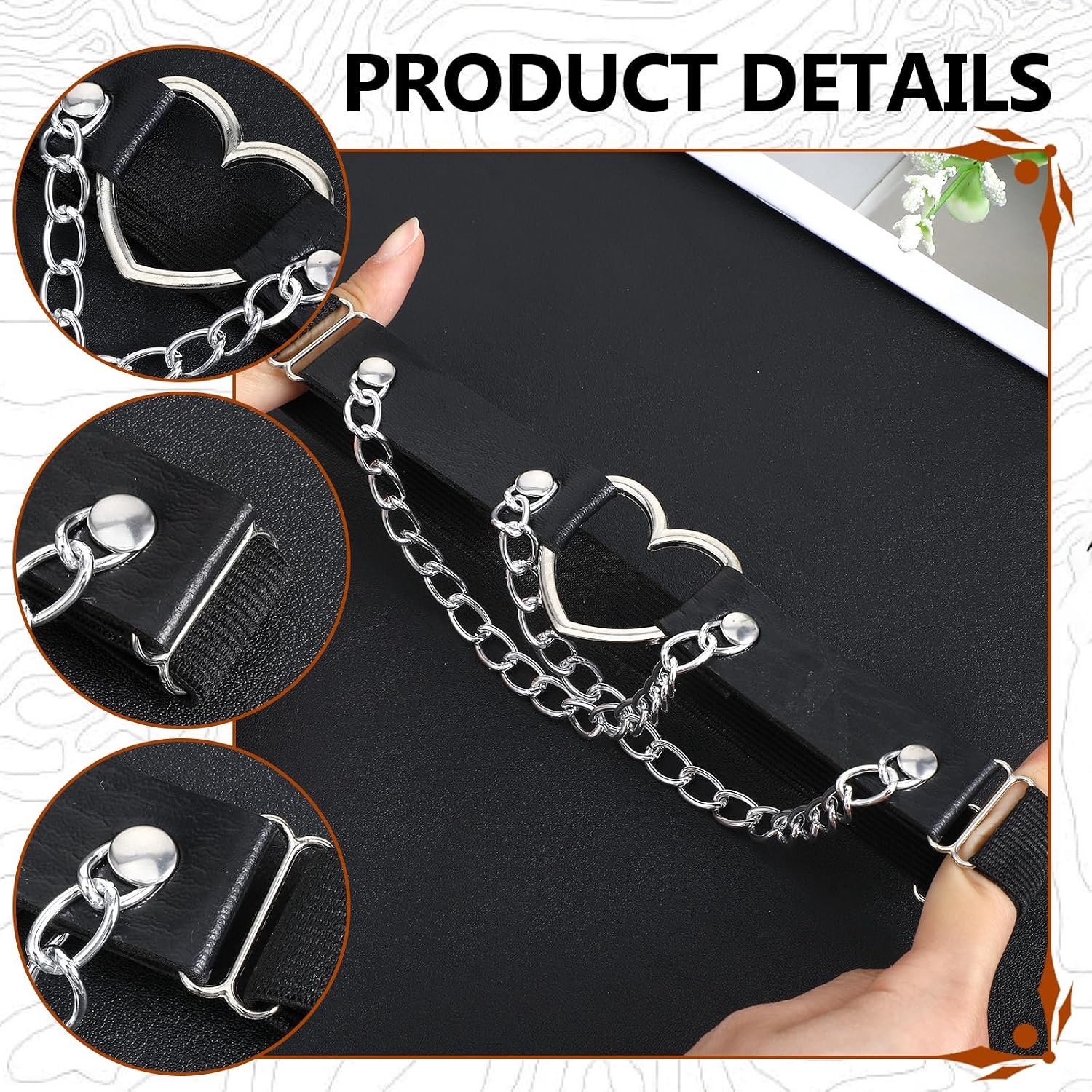 Abeillo Leren Been Kousenband Verstelbare Kousenhouder met Kettingen, Gothic Hart Kousenhouder voor Benen en Dijen voor Vrouwen Halloween Rave Carnaval Cosplay Party Accessoires