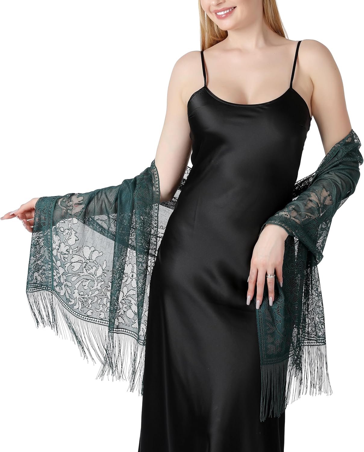Kanten sjaal met franjes voor dames, licht en transparant, elegant, voor bruiloften, avondjurken, bruidsmeisjes, zomerbescherming tegen de zon