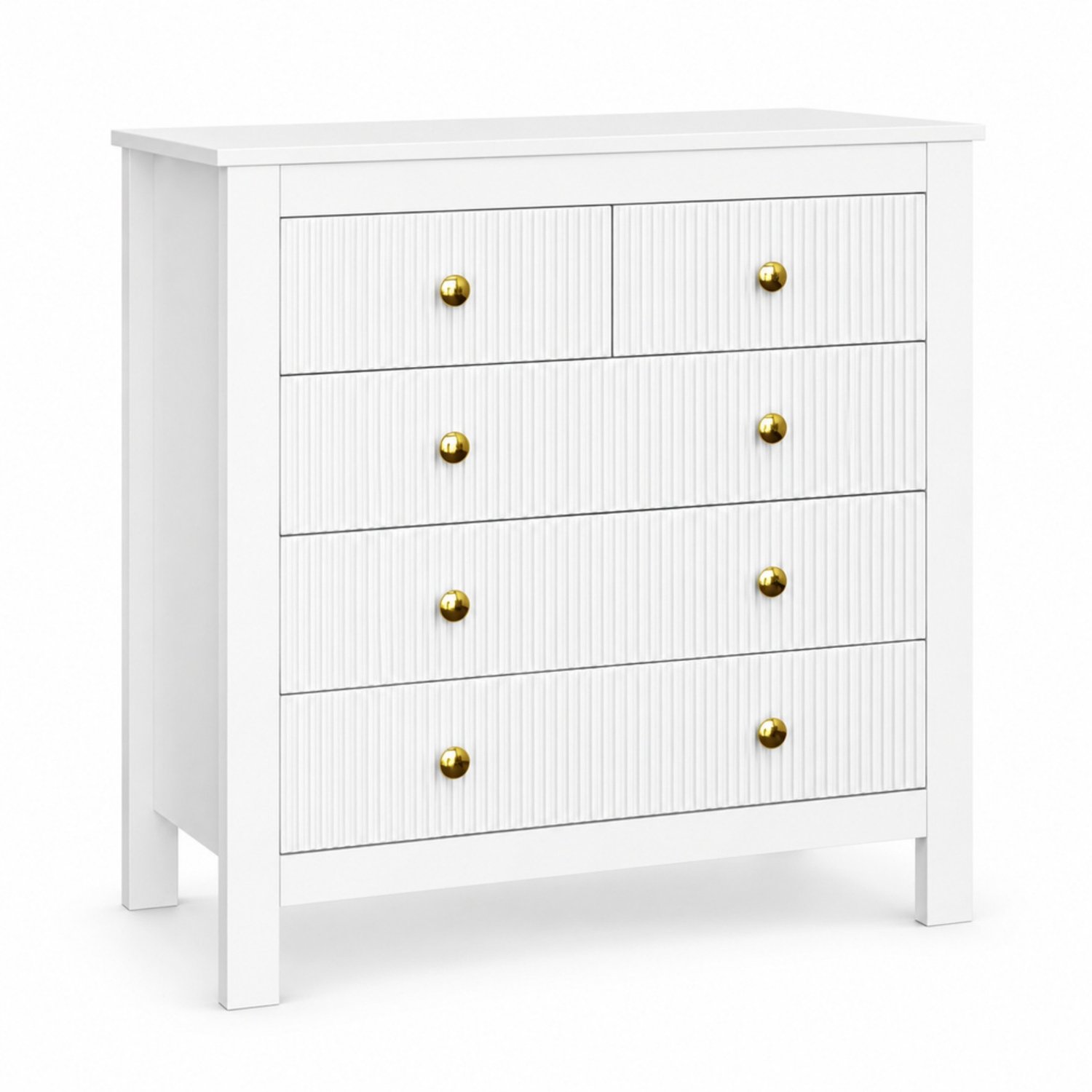 LONG DRAGON - Ladekast - 5 lades - Goudkleurige handgrepen - Wit - 79 x 39,5 x 80,5 cm