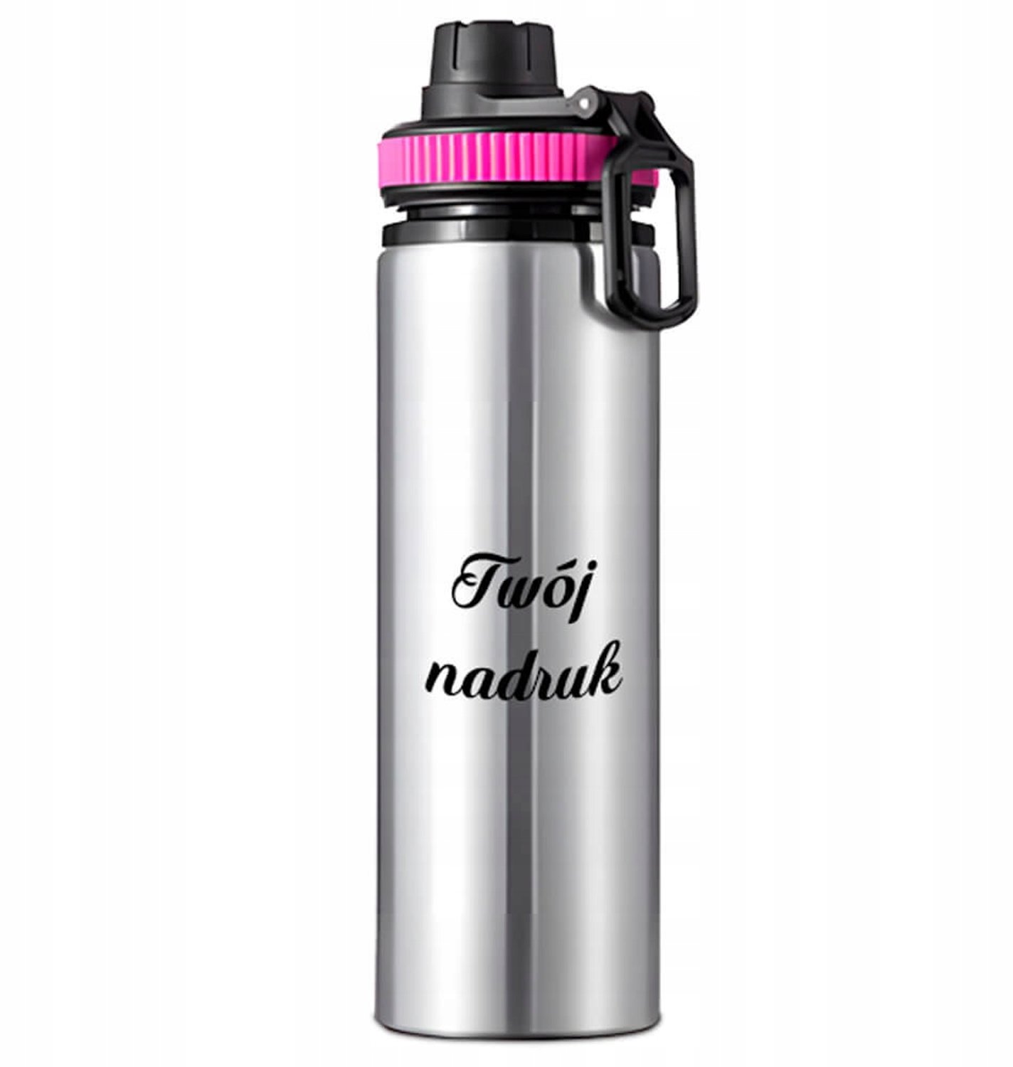 Zilveren Bidon 850ml met Roze Band - Handvat & Tuit - School
