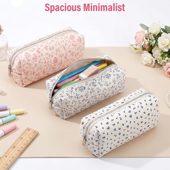 3 Stuks Bloemen Etui, Leuke Stof Potlood Tas Draagbare Esthetische Bloemen Potloden Pouch met Rits voor Meisjes Kantoor College Opslag Make-up Pouch — afbeelding 2