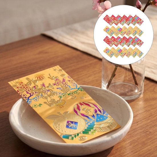 60 Stuks Vietnamese Enveloppen Grote Lange Geldzakken met Traditionele Geluksmotieven Stevig Geschikt voor Lentefestival Bruiloften Verjaardagen — afbeelding 3