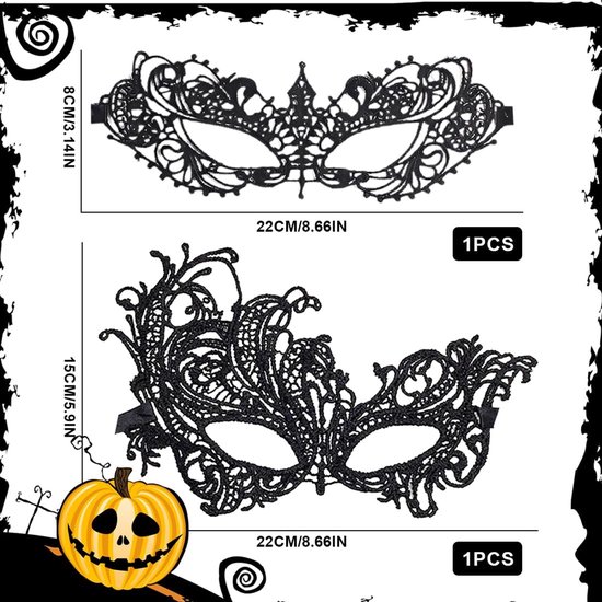 2 stuks maskers van zwart kant, zwart masker, Halloween, carnaval, maskerade voor dames, set, Halloween-masker, voor Halloween — afbeelding 4