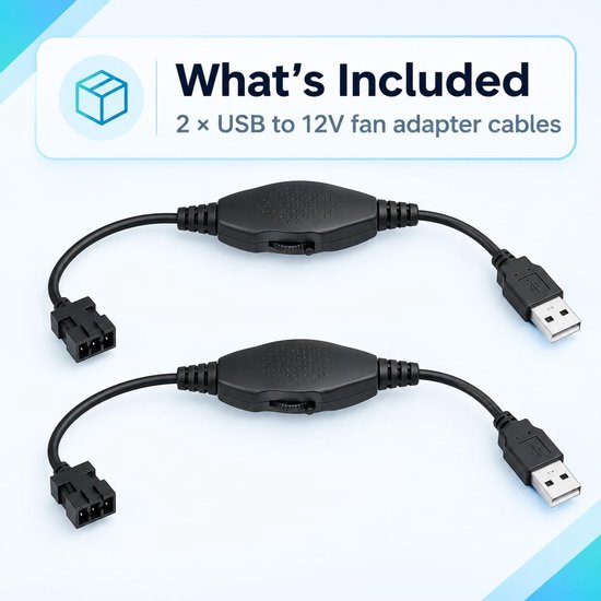 2 stuks 12 V opwaartse USB naar 3-polige en 4-polige pc-ventilator, ommantelde voedingskabel, adapterkabel met schakelaar, toerentalregelaar voor computer, ventilator, koeling, elektronische apparaten — afbeelding 2