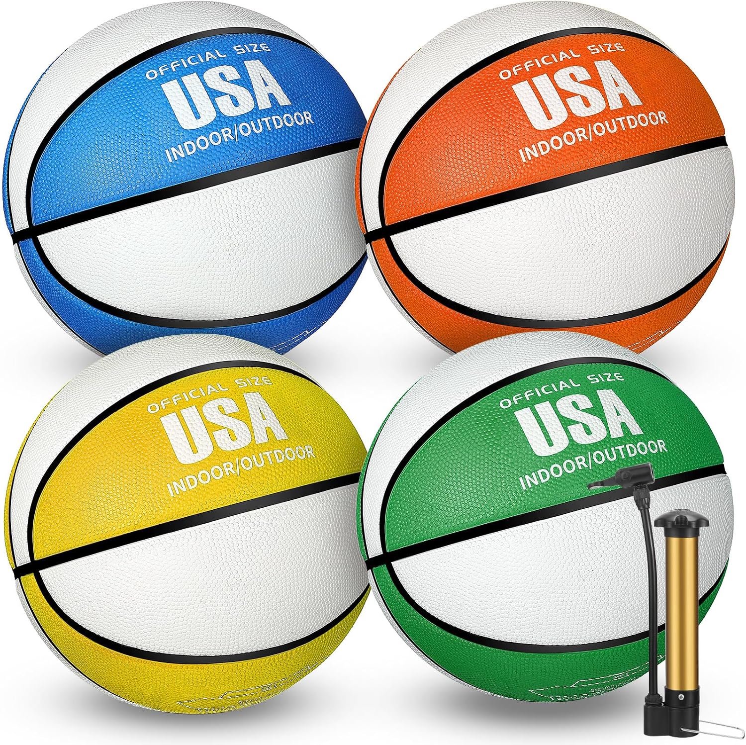 Libima 4 Pcs Rubber Basketbal Officiële Size Bulk Streetball Mand Bal Met Pomp Volwassen Jeugd Kid Indoor Outdoor Training Game Gift Terug naar School