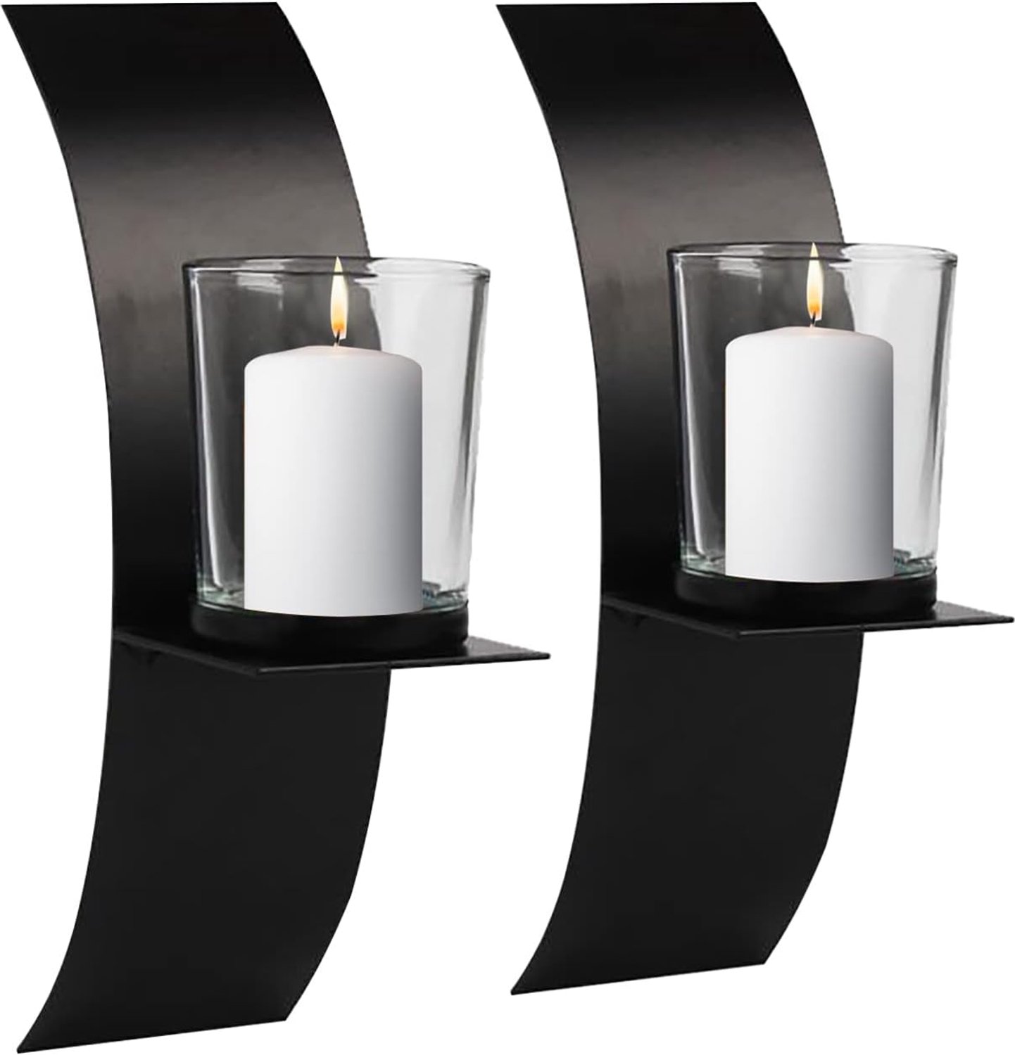 Set van 2 zwarte wandkandelaars van ijzer, moderne gebogen theelichthouders met afneembare beker, voor woonkamer, badkamer, terras, bruiloft, decoratie