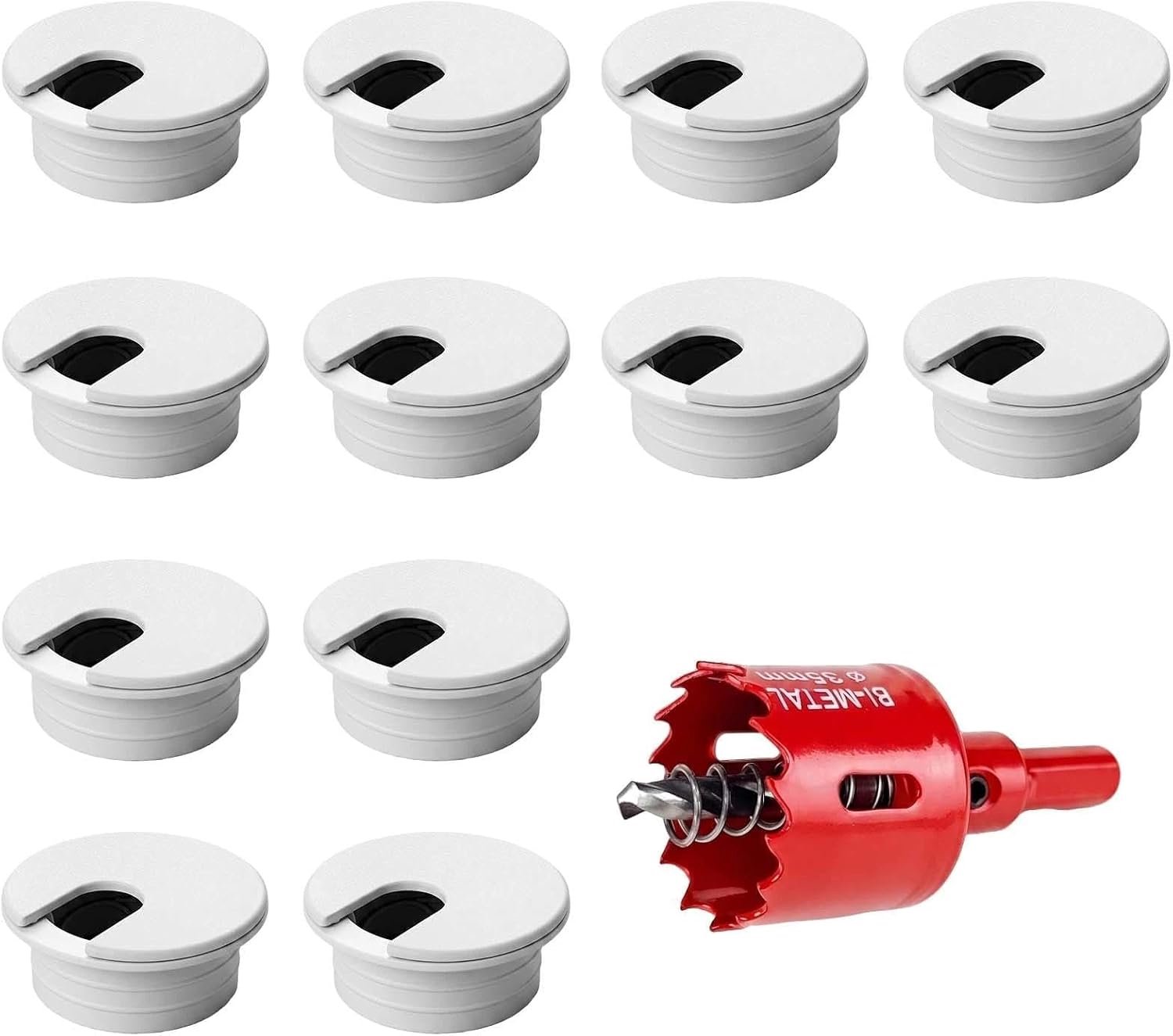 Witte Bureaudoorvoertule Kabel Management Systeem 35mmx12pcs met Professionele Gatzaag, Versterkte ABS Kabel Organizer voor Thuiskantoor Computer Bureaus