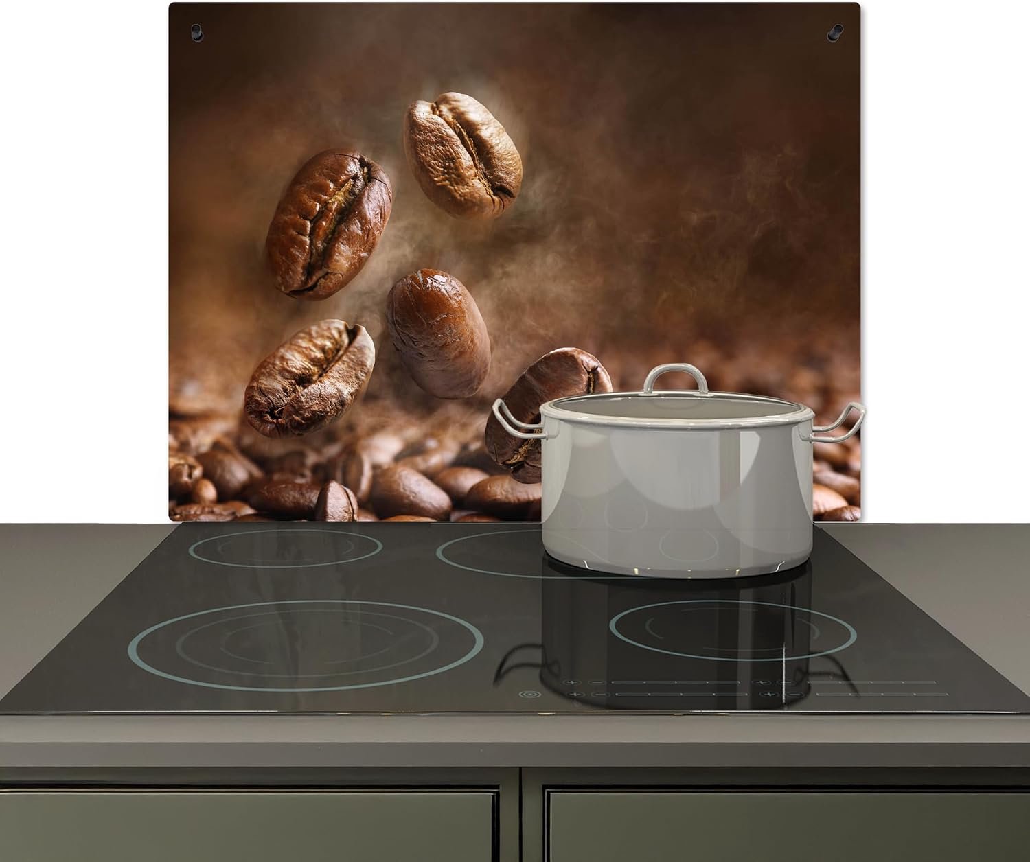 KitchenYeah© Spatscherm Keuken 52x71 cm Kookplaat Achterwand Beschermer Muur Spatwand Fornuis Aluminium Hittebestendig - Koffiebonen - Koffie - Bruin