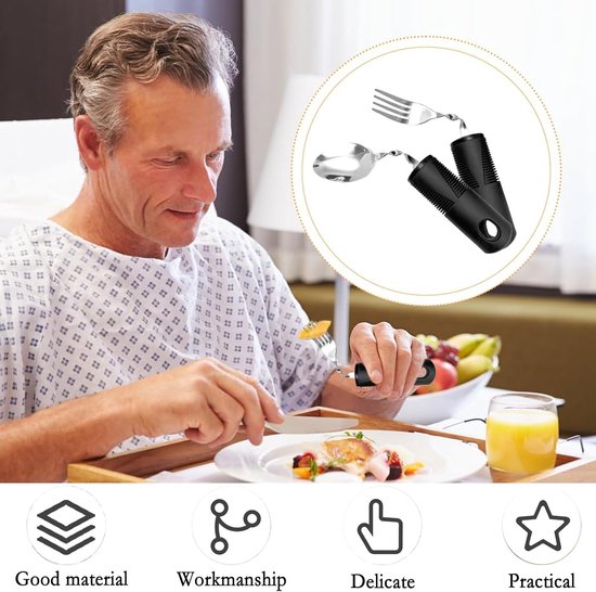 3 stuks flexibel bestek, bestek voor gehandicapten, bestek voor Parkinson volwassenen, flexibele lepel voor gehandicapten, flexibel bestek, dikke handgreep, voor kinderen, artrose, reuma, — afbeelding 5
