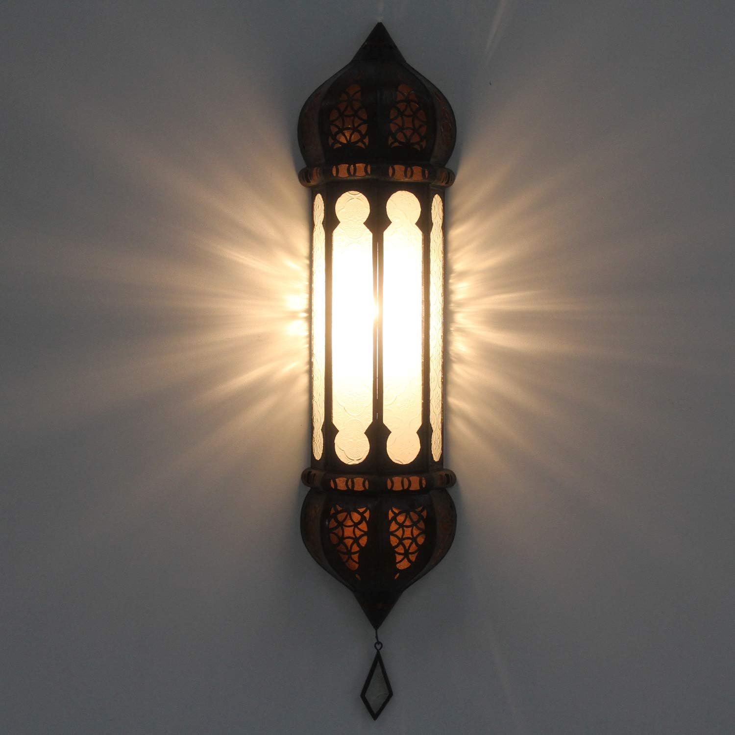 Casa Moro Oosterse wandlamp Ruya wit 57 x 12 cm HxB ijzer reliëfglas Marokkaanse wandlamp boho chic wandverlichting L5054