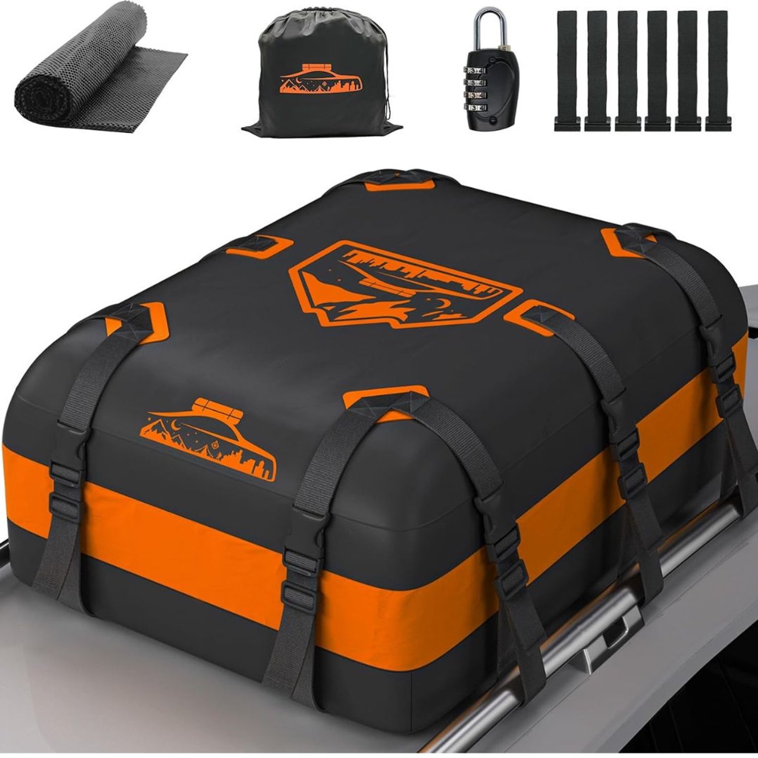 KLS® Dakkoffer - Dakkoffer Opvouwbaar - Auto Dakkoffer - Zwart/Oranje - 36cm x 28cm x 20cm