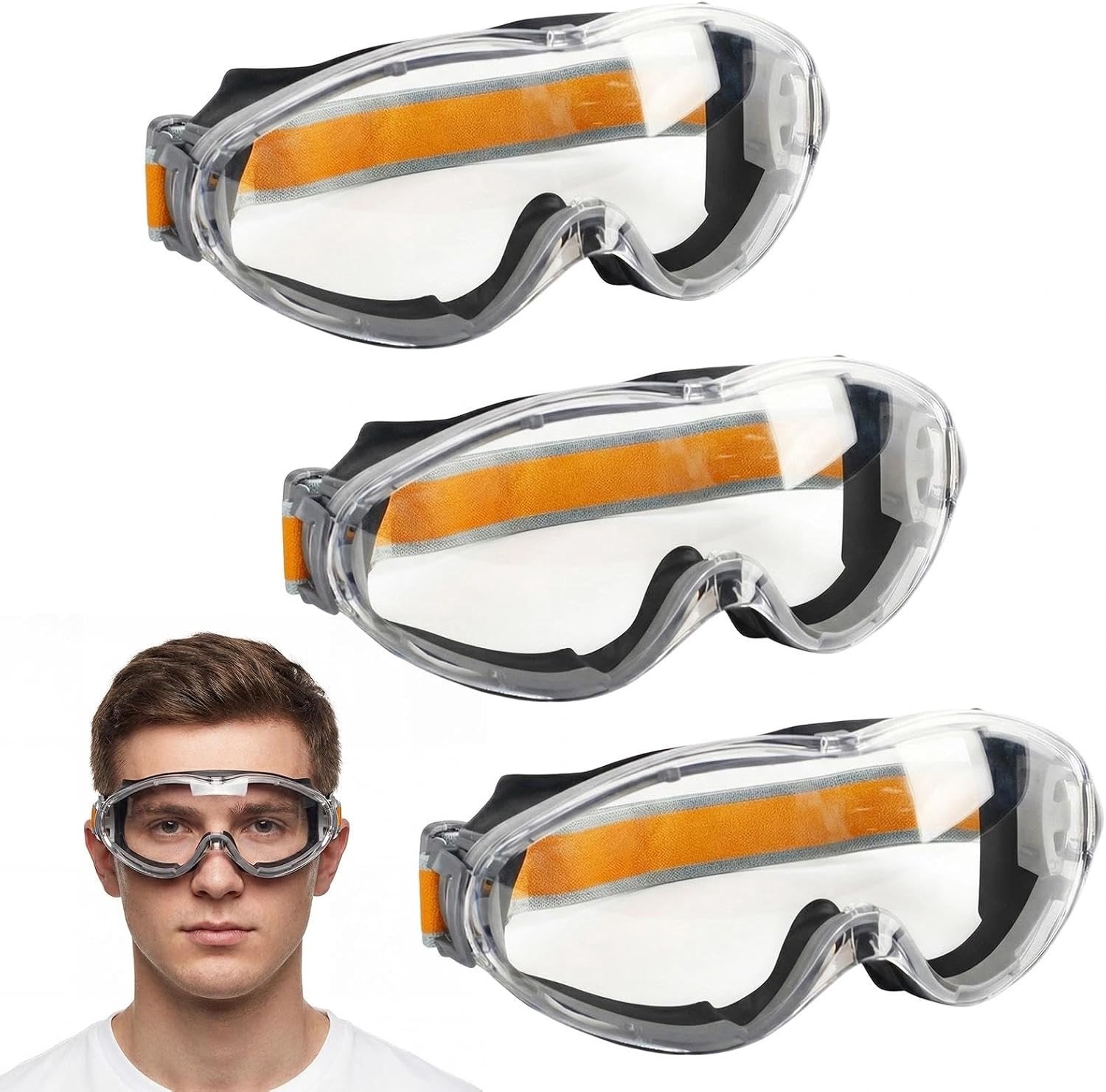 Set van 3 Veiligheidsbrillen, Antifog, Krasbestendig, Ideaal voor Klussen, Werk en Laboratoria