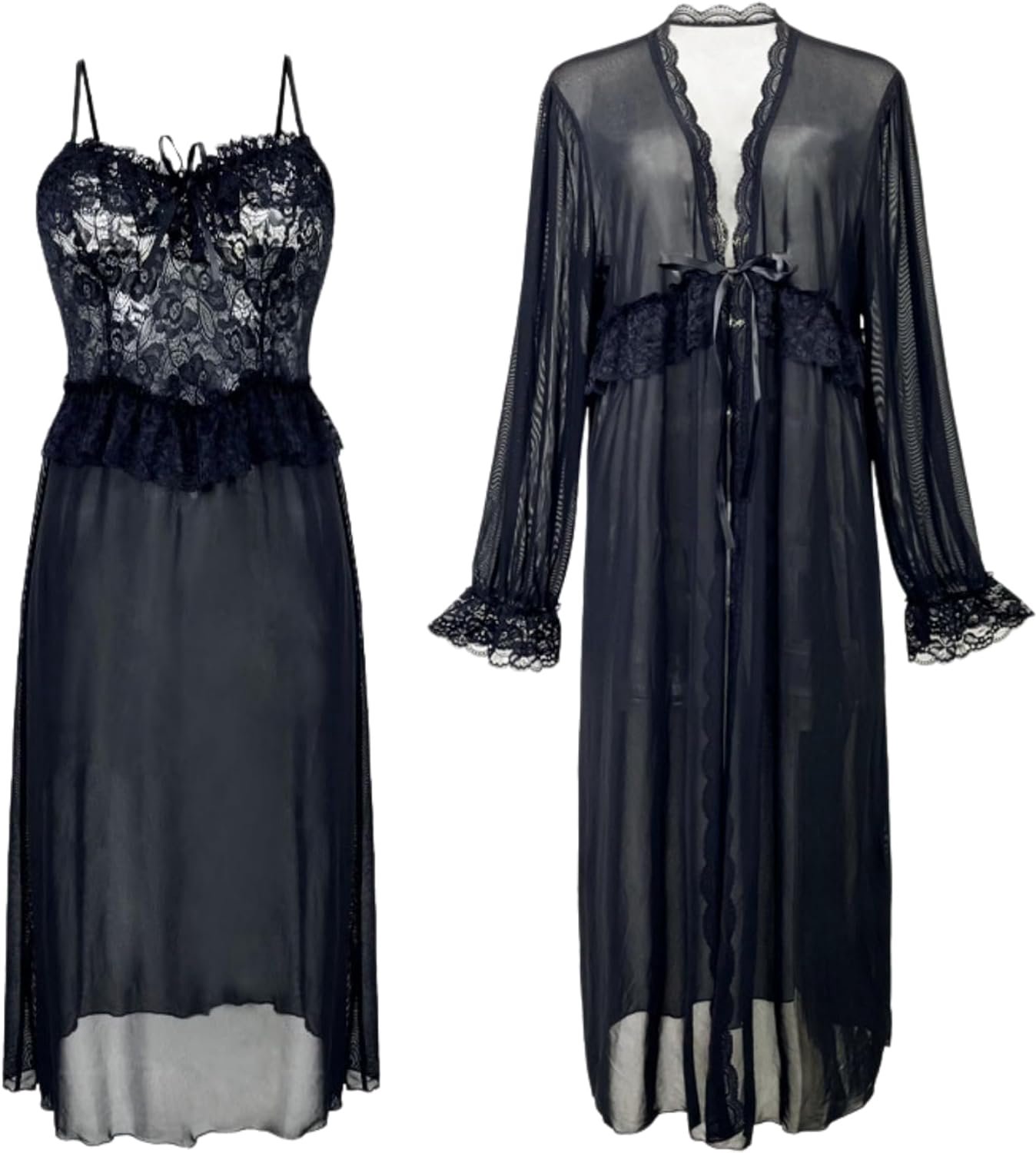 Badjas Dames Loungewear Van Doorschijnend Kant Sexy Camisole Nachtjapon/Badjas 2-Delige Set