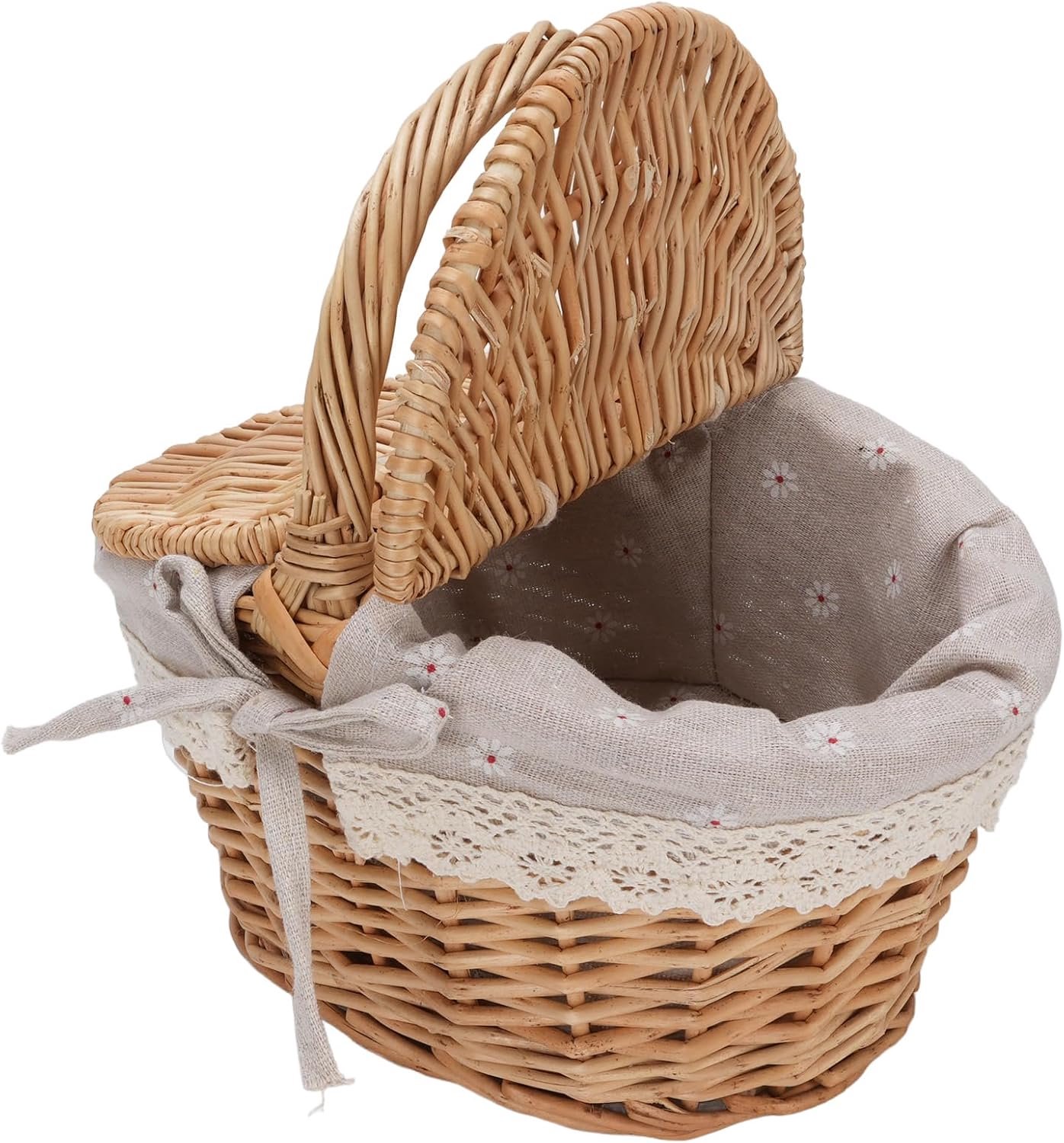 Annadue Rieten Picknickmand met Comfortabel Handvat, Verwijderbare Voering, Dubbele Deksels voor Familiebijeenkomsten