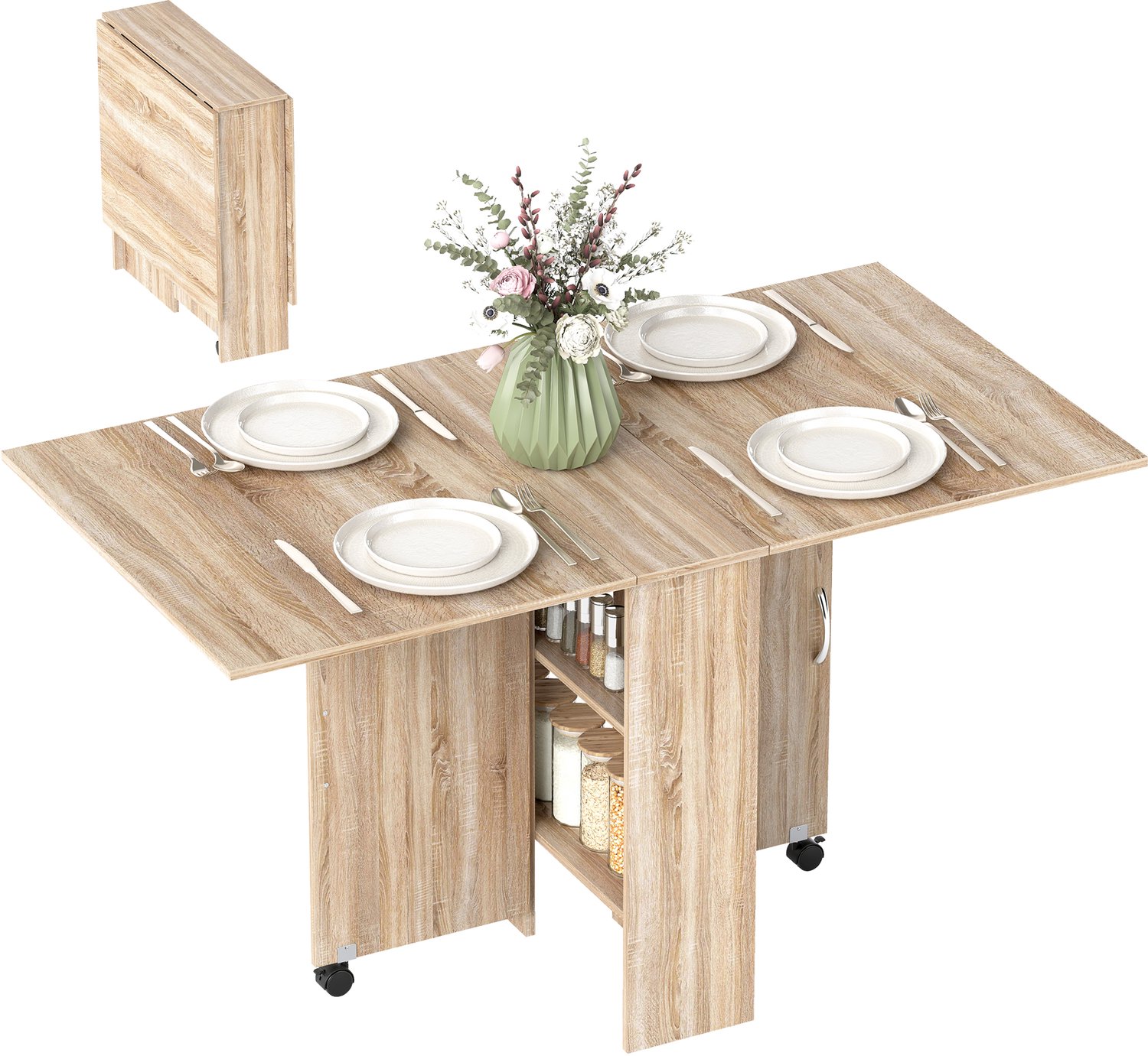 HOMCOM opklapbare eettafel - spaanplaat - 140x75x74cm - naturel hout