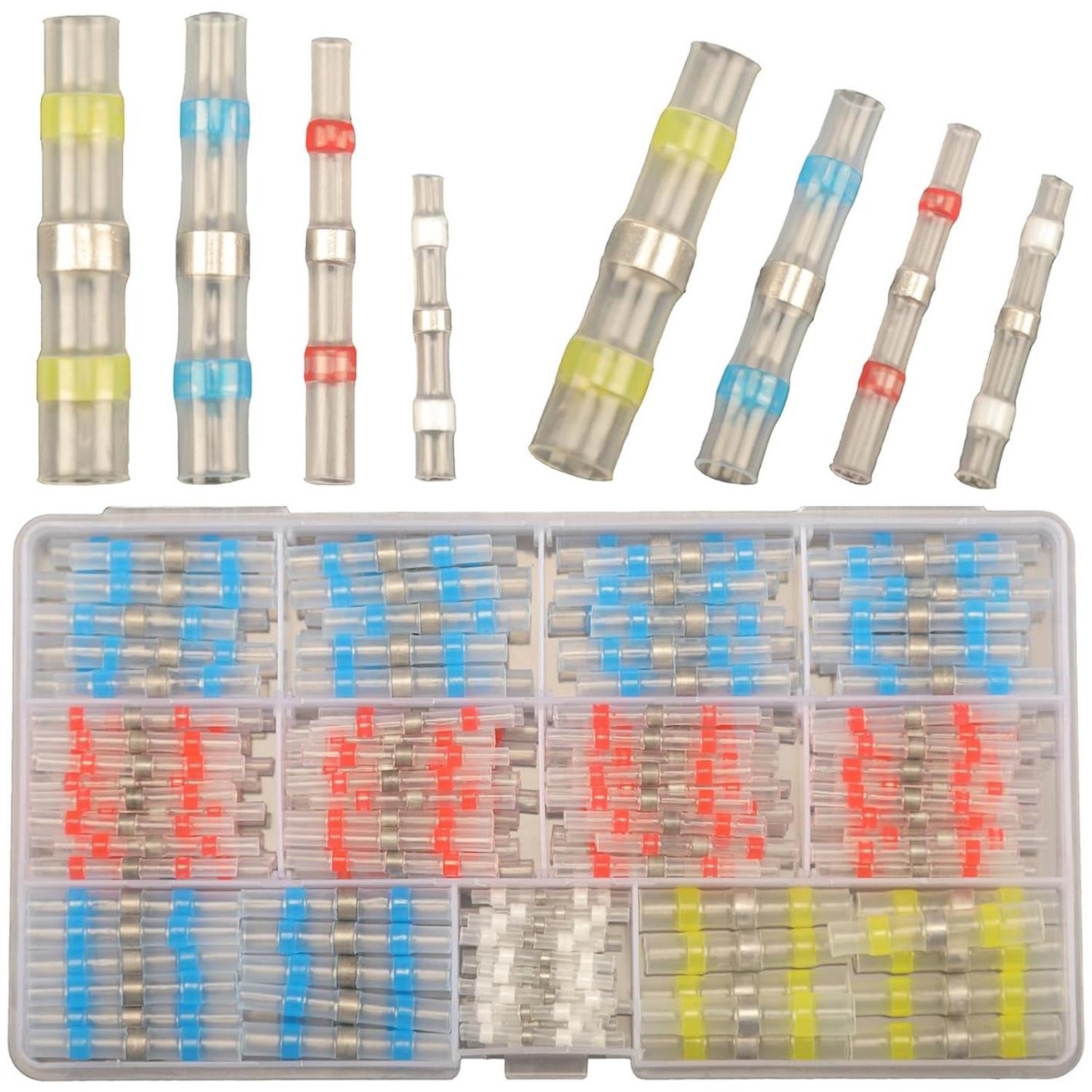 SSTRWGOOD 200 Stuks Hulzen en Kits - Waterdichte Thermokrimpkous Connectoren - Bout-aan-Bout Kabelklemmen - Geschikt voor Elektrische Installaties en Automotive Toepassingen - Plastic - Multimateriaal Set