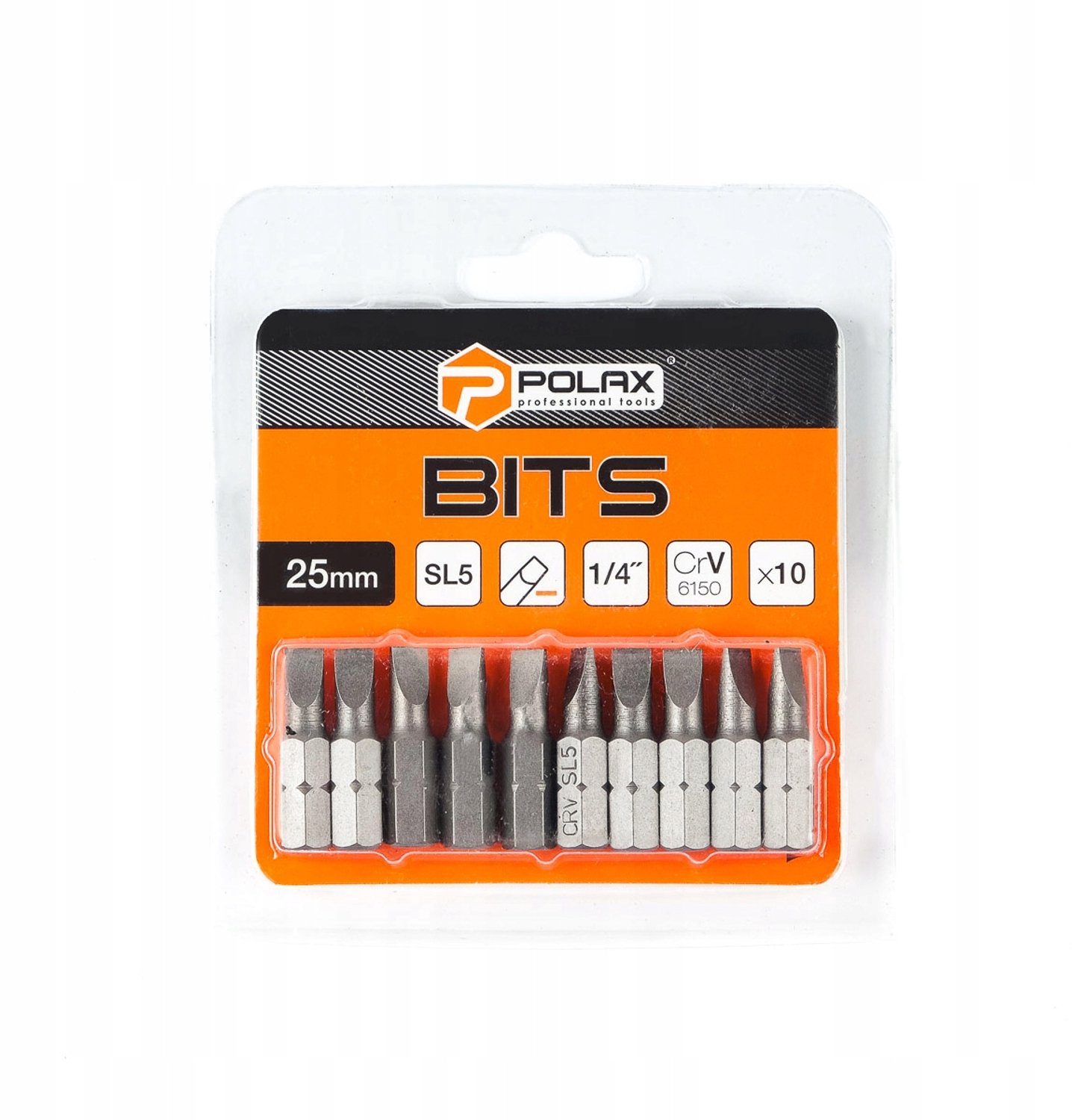 Polax SL5 1/4" 25mm Bit Set (10 stuks) CRV Staal