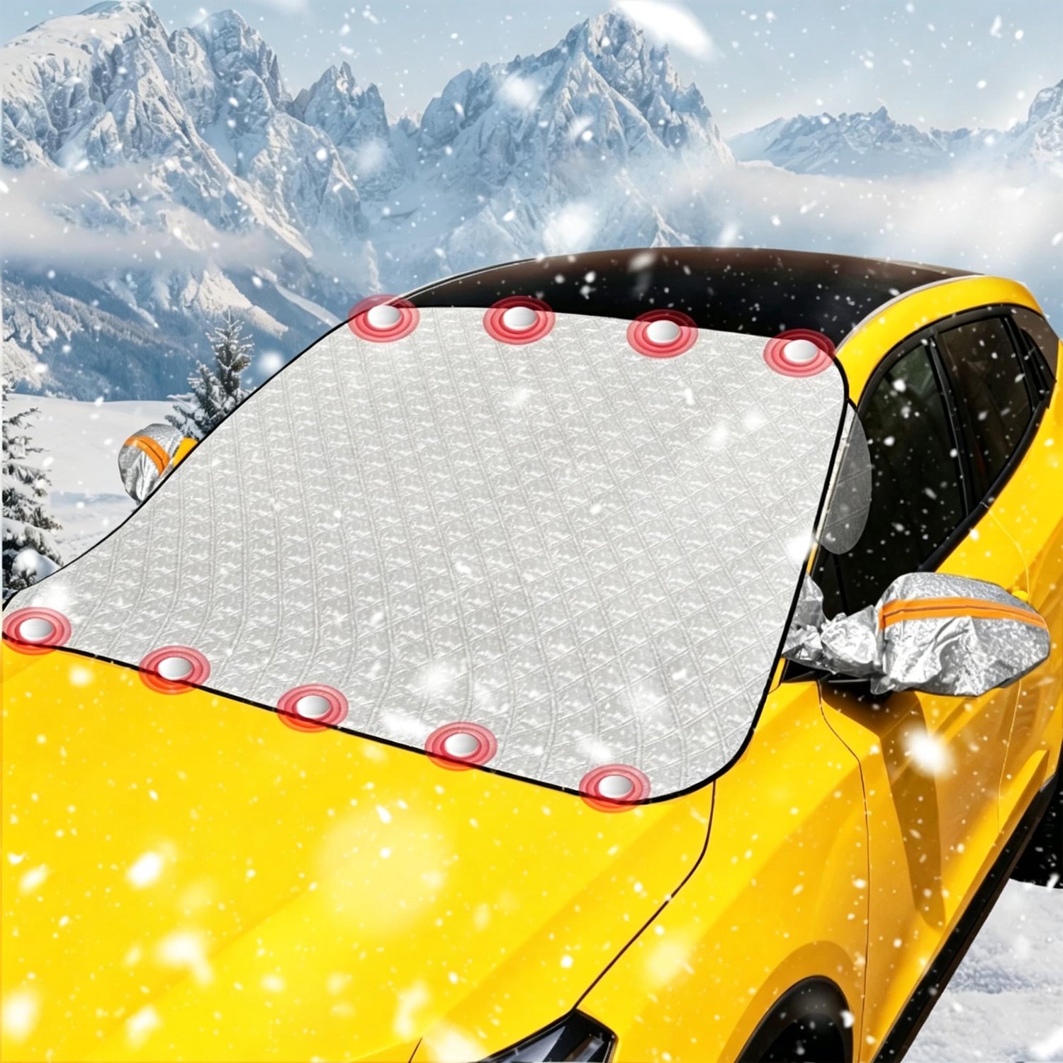 Famanu - Frontruitafdekking Winter Auto - Beschermt tegen vorst en ijs - Duurzaam polyester - Zwart 1 stuk