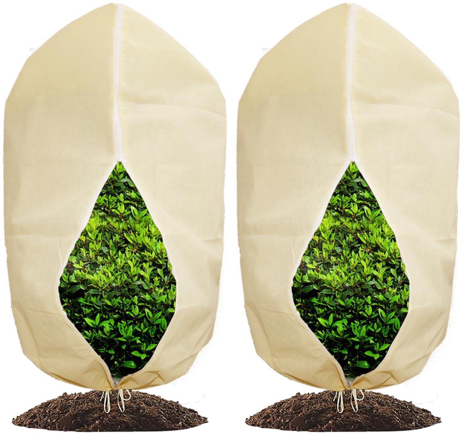 Famanu - Winterbescherming voor planten - Bescherming tegen vorst - Ademend polyester - Beige 2 stuks