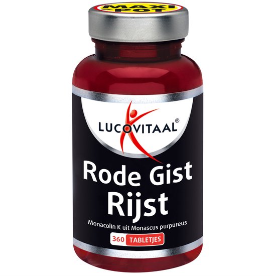 Fles rode gist rijst supplementen van Lucovitaal met 360 tabletten.