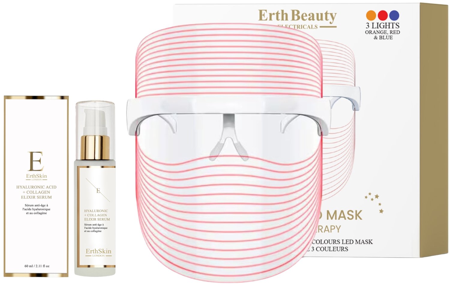 Draadloos 3-Kleuren LED-Masker + Hyaluronzuur & Collageen Serum 60 ml