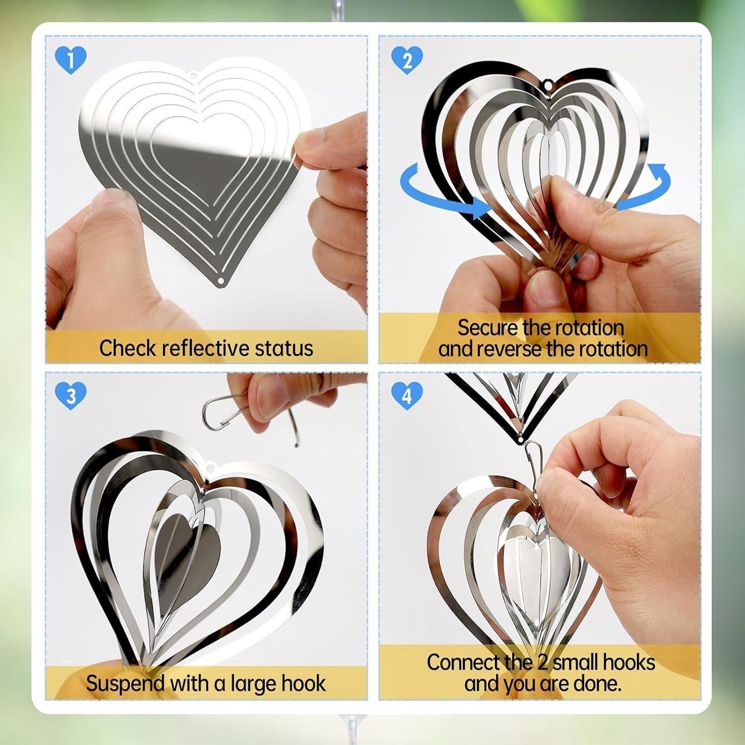 3D Hartvormige Windspinner van RVS, Decoratie voor Tuin en Binnen, Hangend Hart voor Raam en Gang, 3 Stijlen