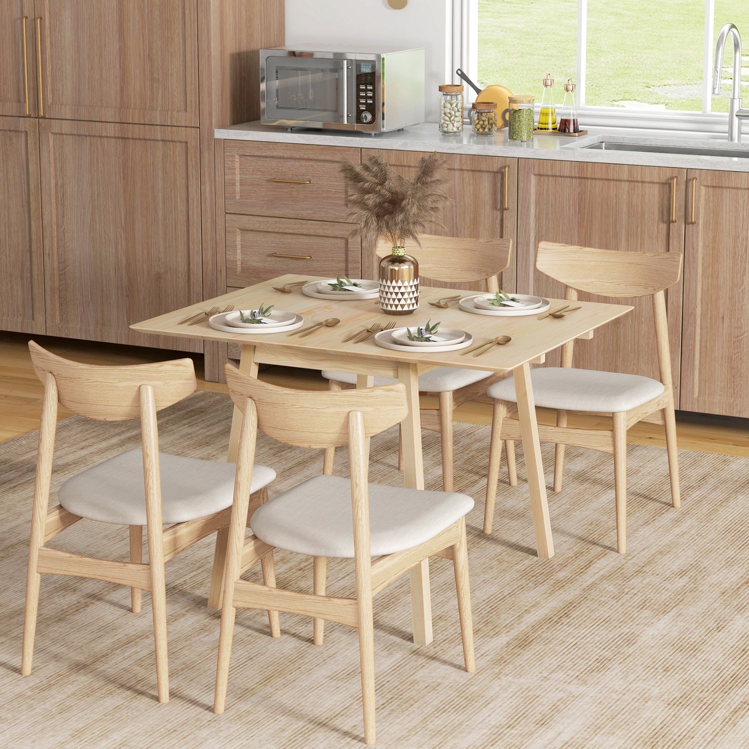 Opklapbare Eettafel - Tweezijdig Klapblad Voor 2 Tot 4 Personen - Voor Keuken En Kleine Ruimtes - Hout - 110 X 86 X 75 Cm - Naturel