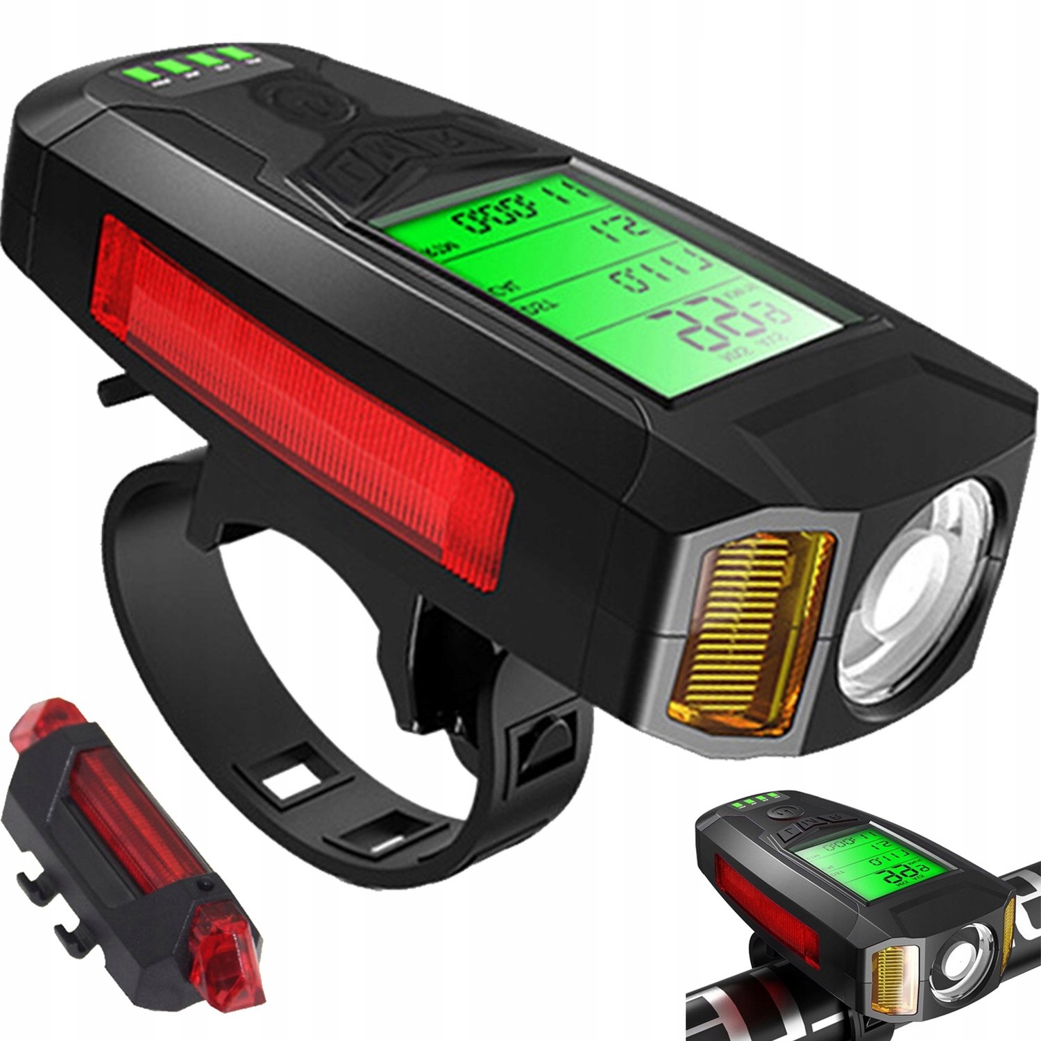 Merkloze Fietslamp Set 600LM USB-C, Voor & Achter, Met Snelheidsmeter