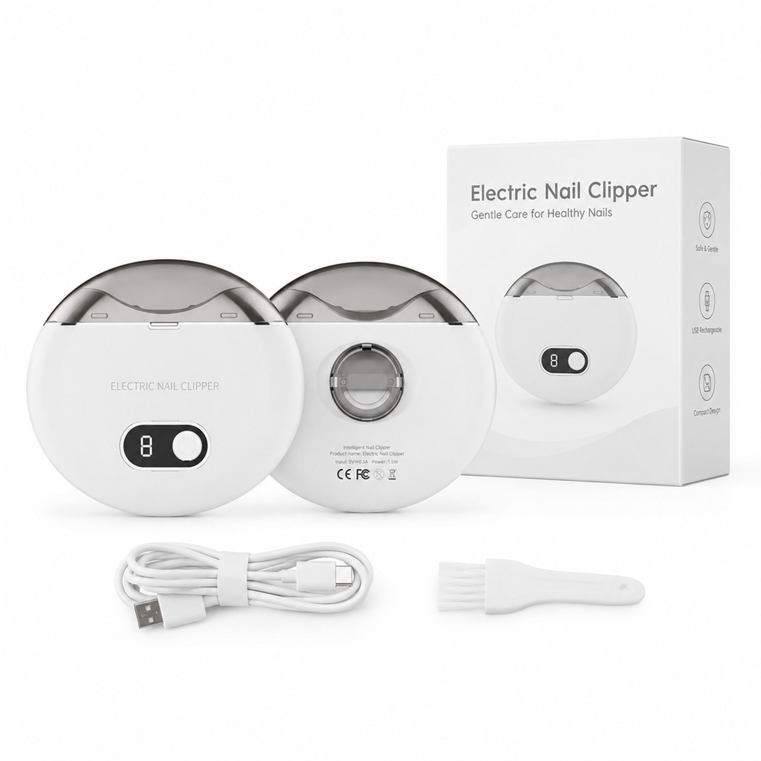 elektrische nagelknipper - Tweede generatie, wit - USB-oplaadbaar met standweergave - Voor thuisgebruik - Engelstalige verpakking