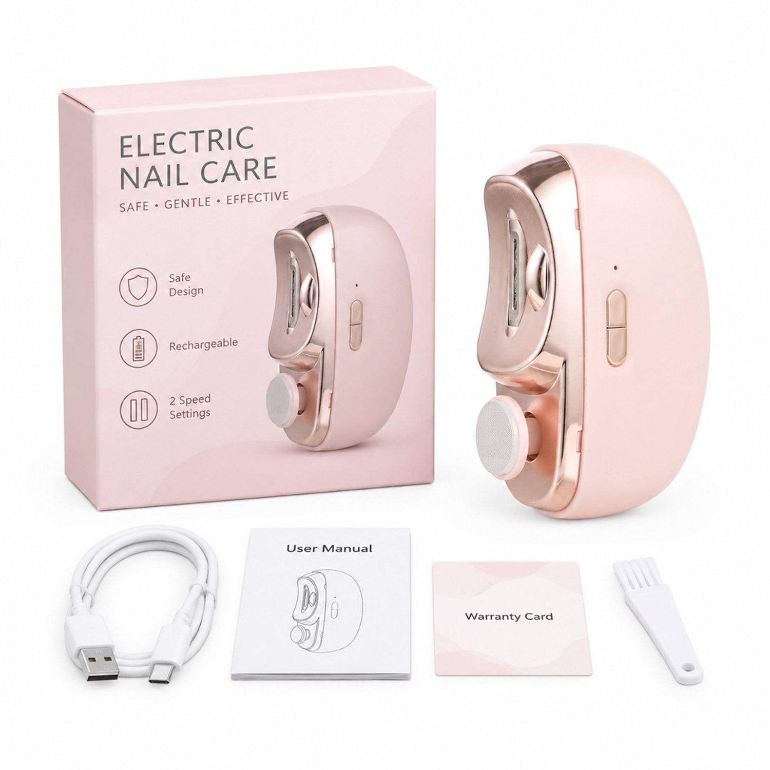 elektrische nagelknipper - 2 snelheden - USB-oplaadbaar - voor dagelijks, thuis- en commercieel gebruik - roze verpakking met accessoires