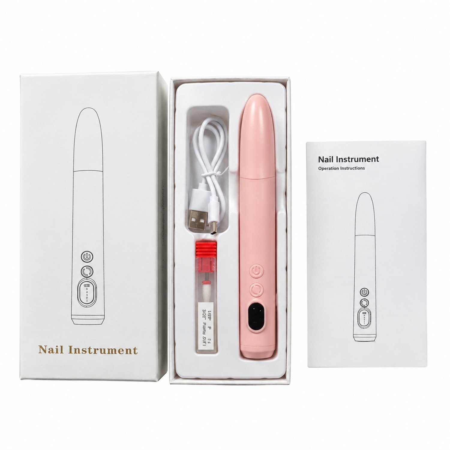 elektrische nageltrimmer - GMC-10 roze - USB Type-C opladen - 6 slijpkoppen - complete set
