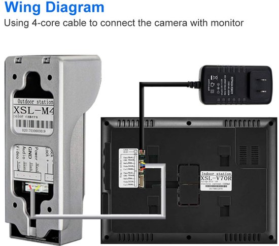 Video Deurbel Intercom 7 Inch Helder Display - 700TVL Nachtzicht Camera - Bekabeld Elektrisch - Kunststof Metaal - Binnen Wandmontage — afbeelding 5