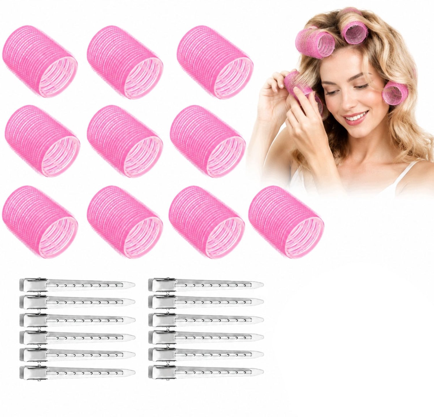 Grote Krulspelden met Klittenband (48mm) voor Volume en Golven - 24 Stuks