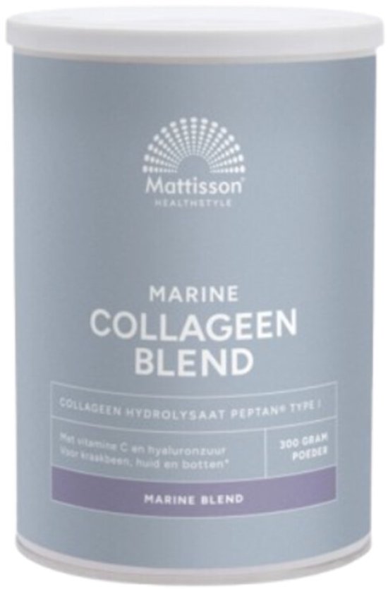 Blauwe pot Mattisson Marine Collageen Blend met 300 gram poeder.