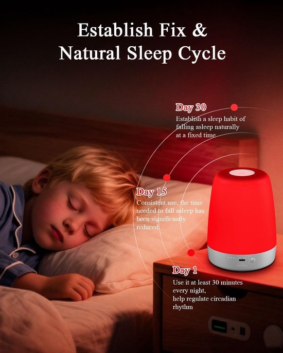 Rood Nachtlampje voor Slaap - Oplaadbare Slaaphulp Rood Lamp - Touch Bedlamp met Timer - Oogvriendelijk Rood Licht voor Melatonine - Voor Volwassenen Baby Slaapkamer Kinderkamer Cadeau van SKIEHAN — afbeelding 5