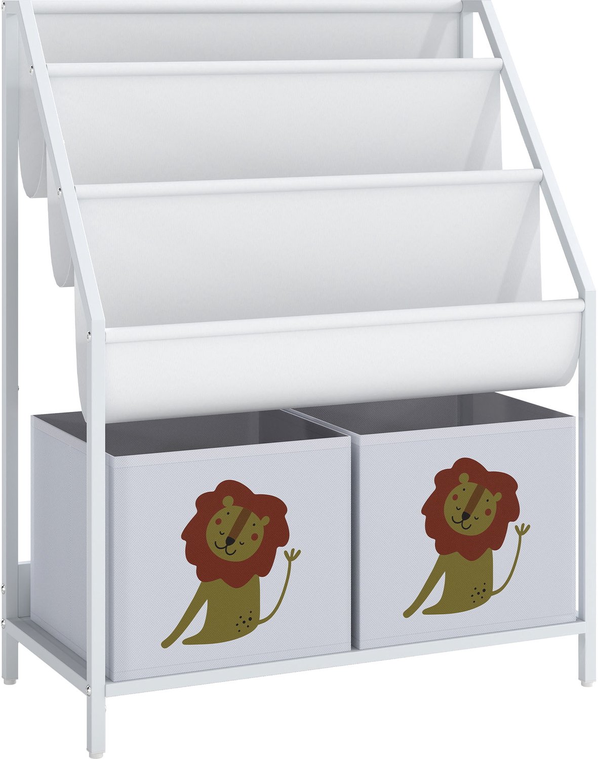 Playon Kinderboekenkast - Met 3 stoffen boekenplanken en 2 lades - 60 x 30 x 76 cm - Wit