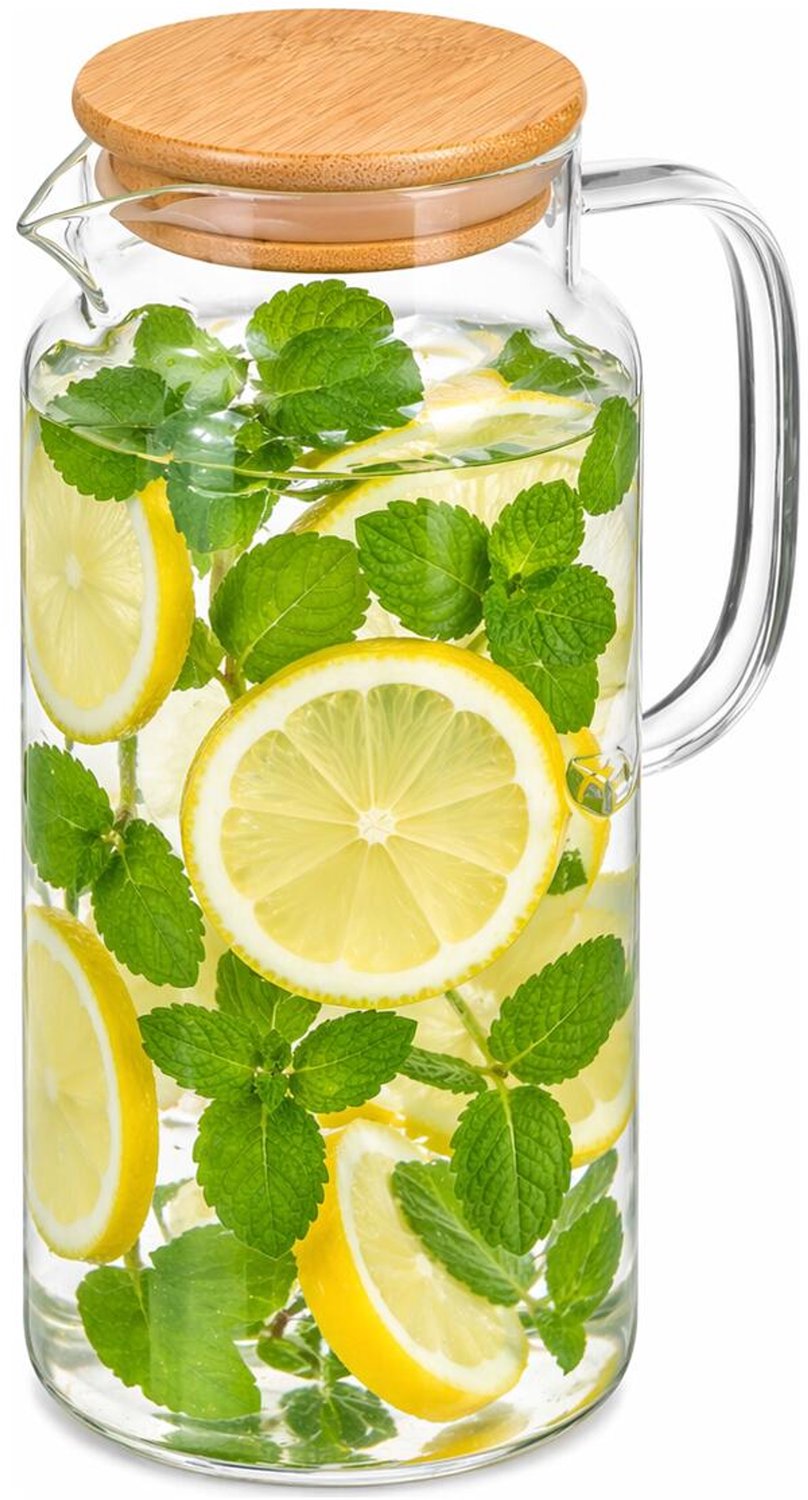 Vivalto Water / sapkan - met bamboe deksel - 1,5 ltr - boroscilaat glas - schenkkan