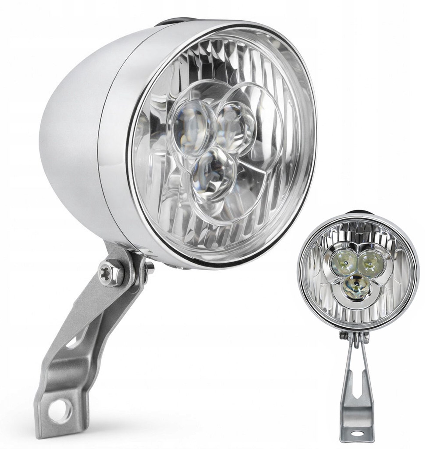 Retro Fietslamp Voorzijde LED Zilver - Krachtig Licht
