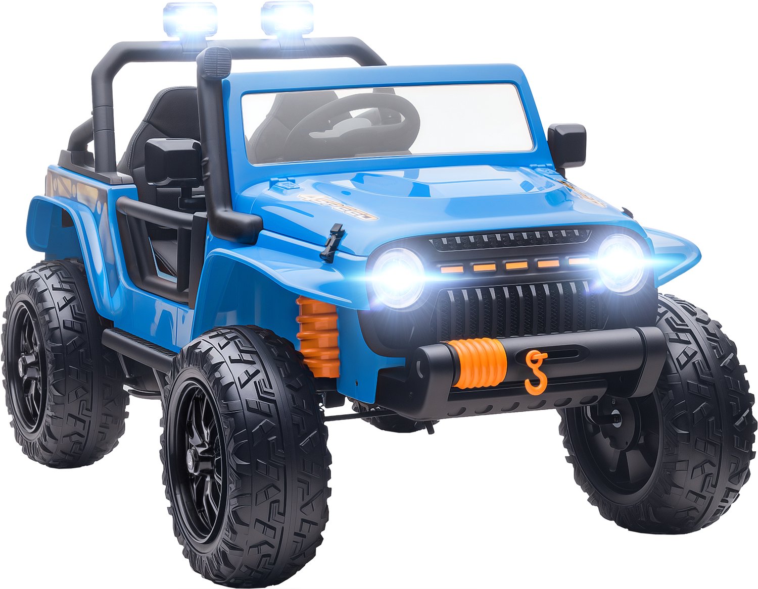 Playon Elektrische kinderauto met ouder-kindzitje - Met afstandsbediening en muziek en ledverlichting - Met vierwielvering - 123,5 x 70,3 x 71,3 cm - Blauw/Zwart