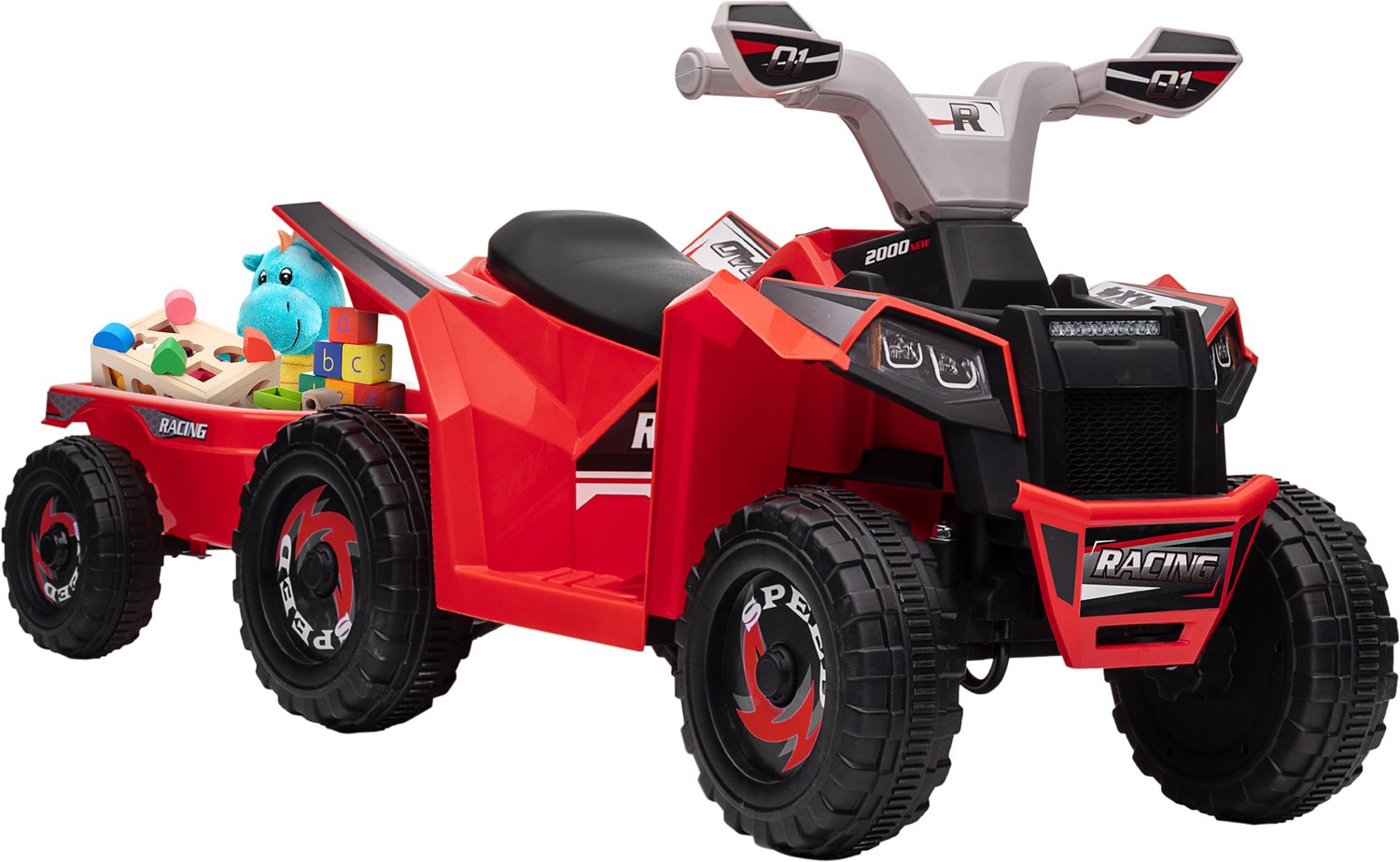 Homona Elektrische quad met aanhanger - 2,5 km/u - 106 x 41,5 x 48,5 cm - Rood