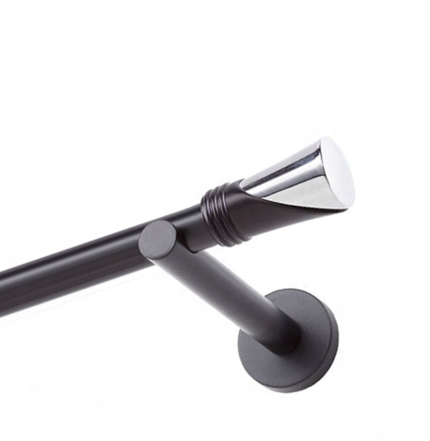 Merkloze Enkele Gordijnroede 220 cm, Zwart Mat, Ø 19 mm