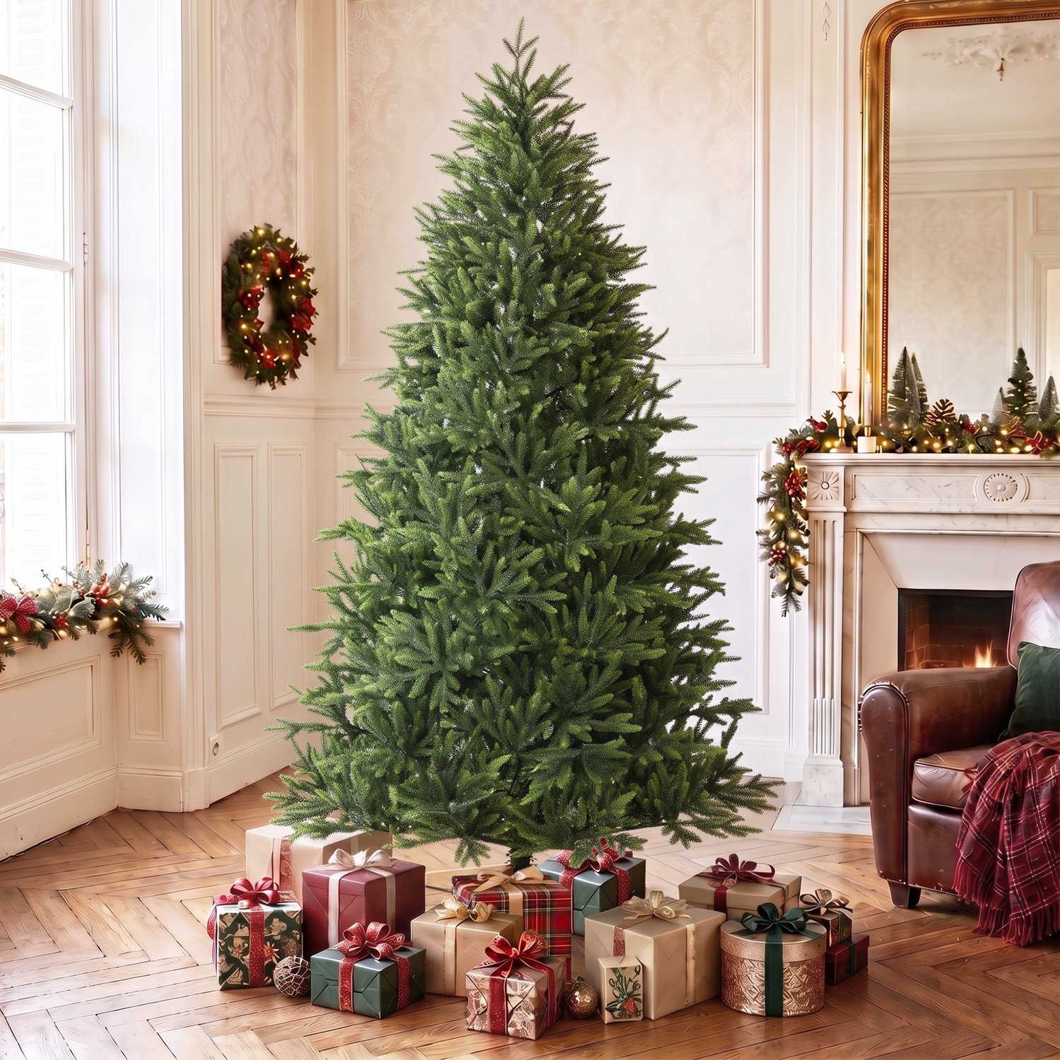 TEKROA® Kunstkerstboom - van 180 cm – Vol en realistisch - 732 brandvertragende PE-takpunten - inklapbare houten voet - groen