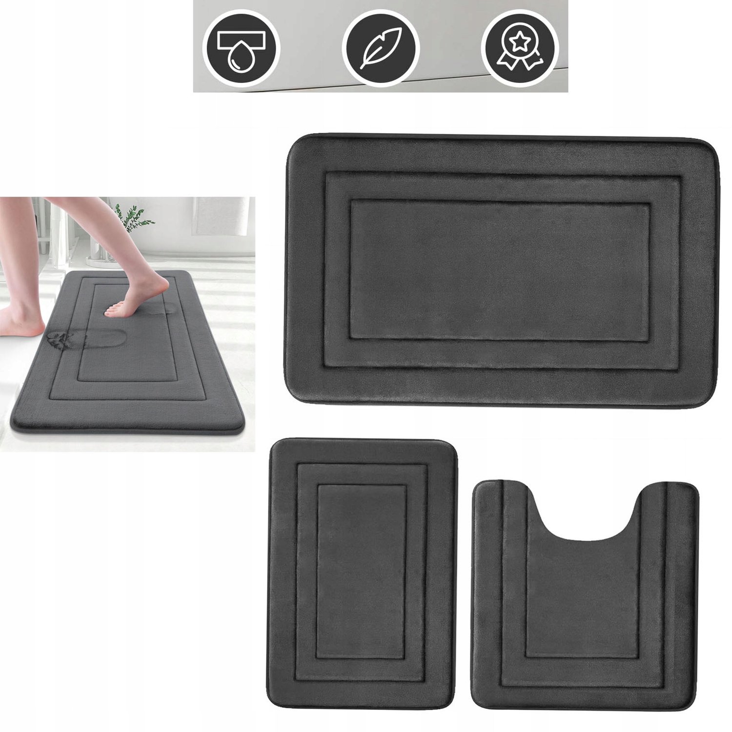 3-delige Antislip Badkamermat Set - Zacht & Absorberend Microvezel