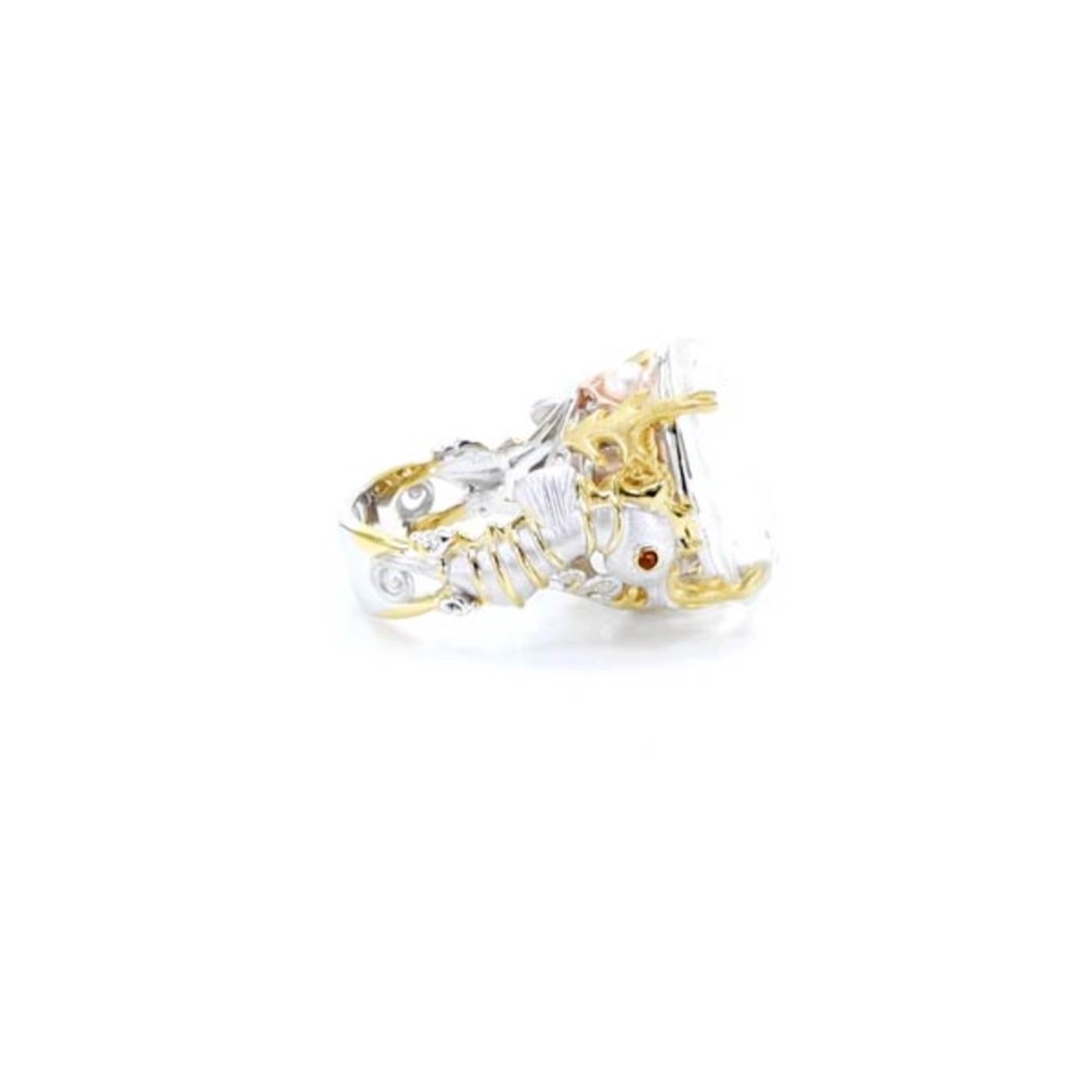 Cavill - Zilveren Ring met Ovale Witte Kwarts 11,574 ct uit Brazilië - 925 Sterlingzilver met Palladium - Elegant met Zoetwaterparels & Citrienen