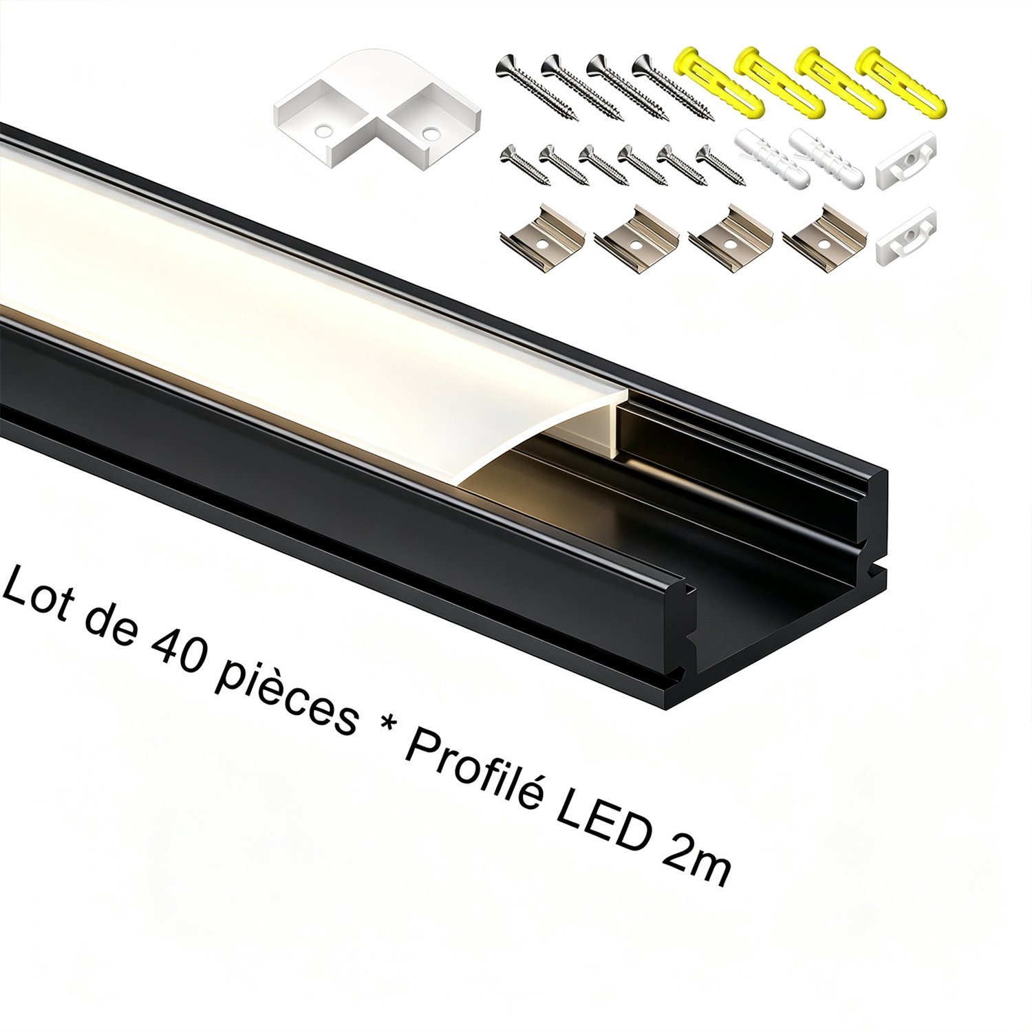 Riserva-LED Profiel-Zwart Aluminium Profiel voor LED Strip-Met Acryl Diffuser-Schuifbaar-2m 40 Stuks