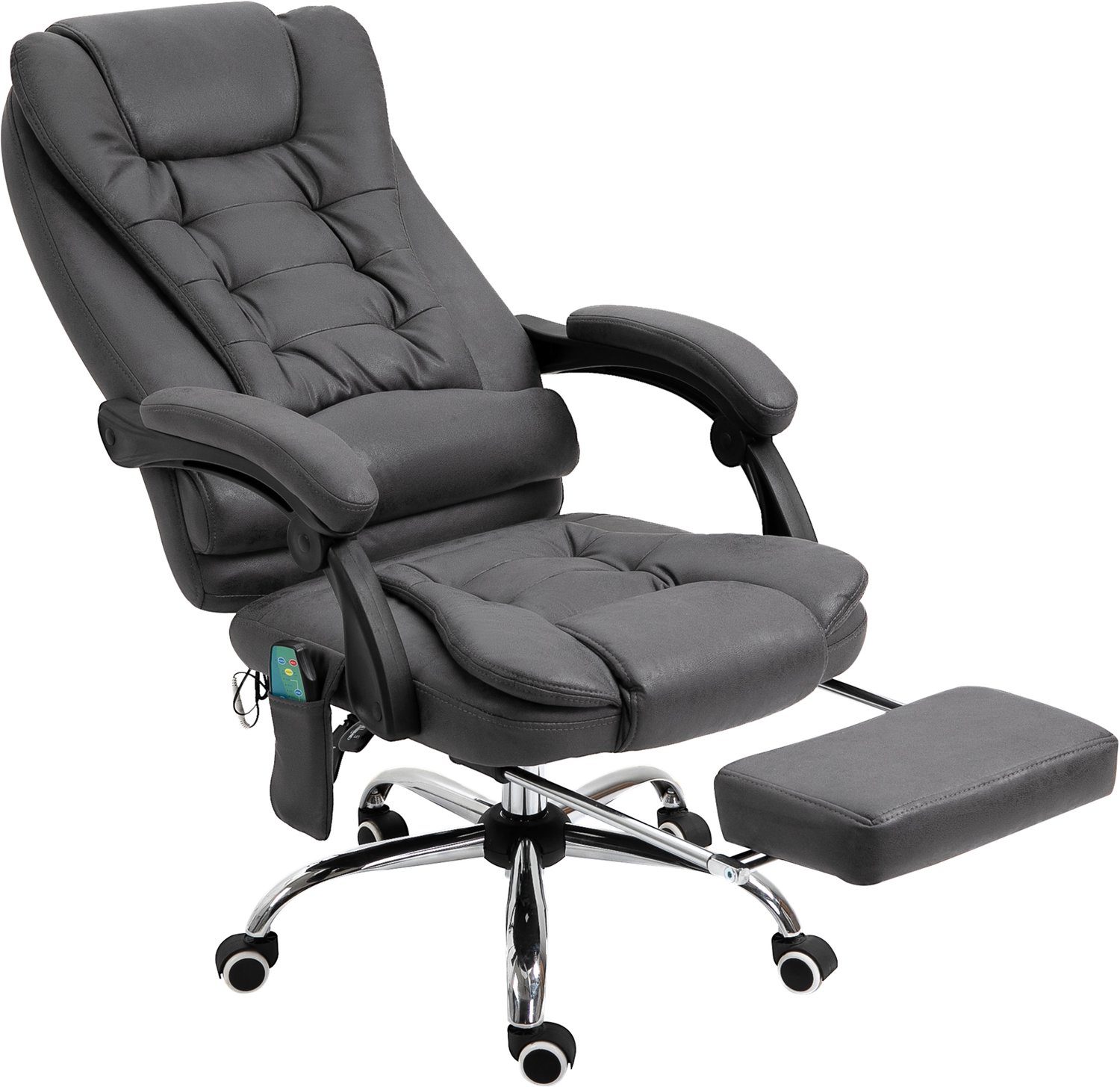 Vinona Bureaustoel met massagefunctie - Met 6 vibratiepunten en warmtefunctie - In hoogte verstelbaar - Rugleuning verstelbaar tot 135° - Met voetensteun en afstandsbediening - 65 x 70 x 111-119 cm - Grijs