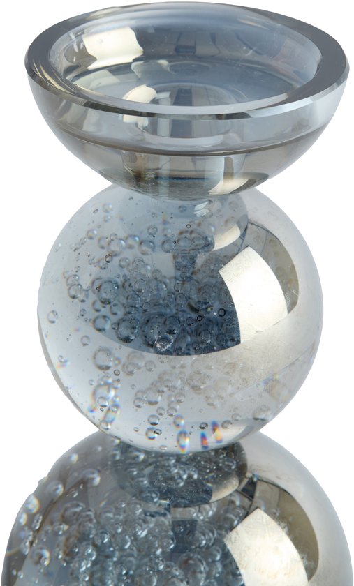 Glazen kandelaar met bubbels, grijs, 15.5 cm hoog
